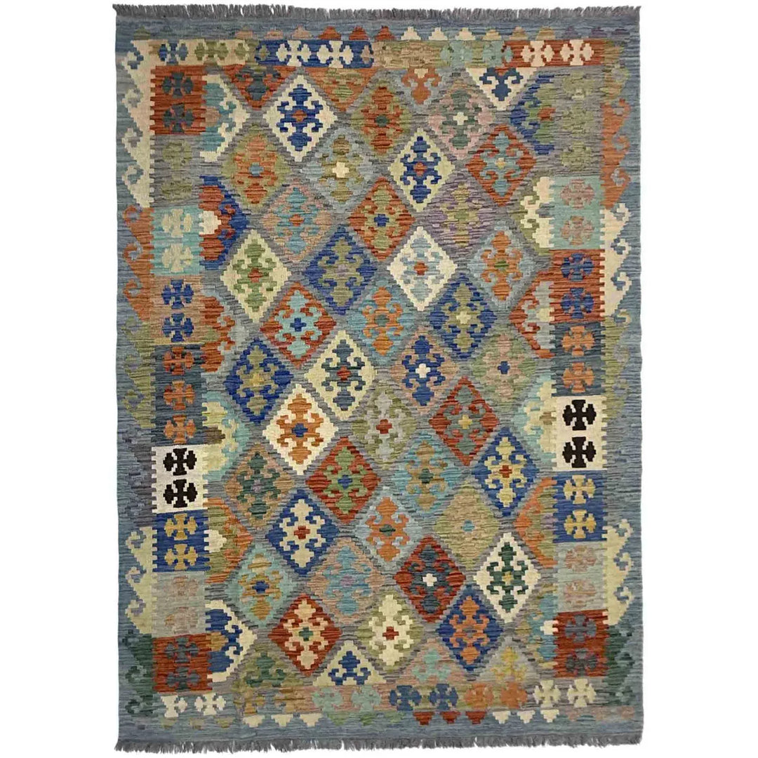 Afghan Vegetable Kilim Rug 5' 8" x 8' 5" Flat-Weave | No. AL846796