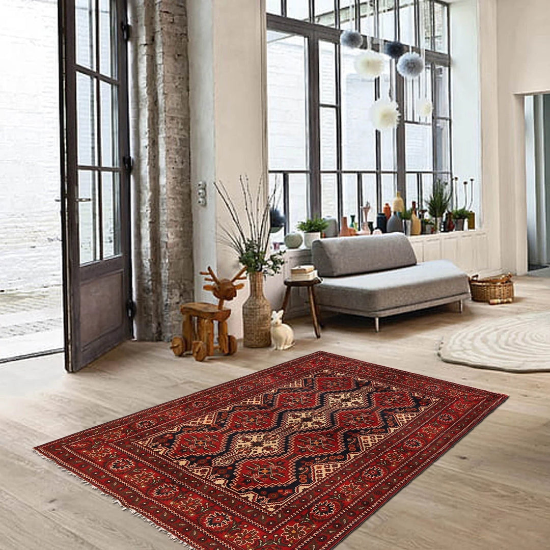 Afghan Geometric Rug 5' 5" x 6' 8" Hand-Knotted | No. AL84687