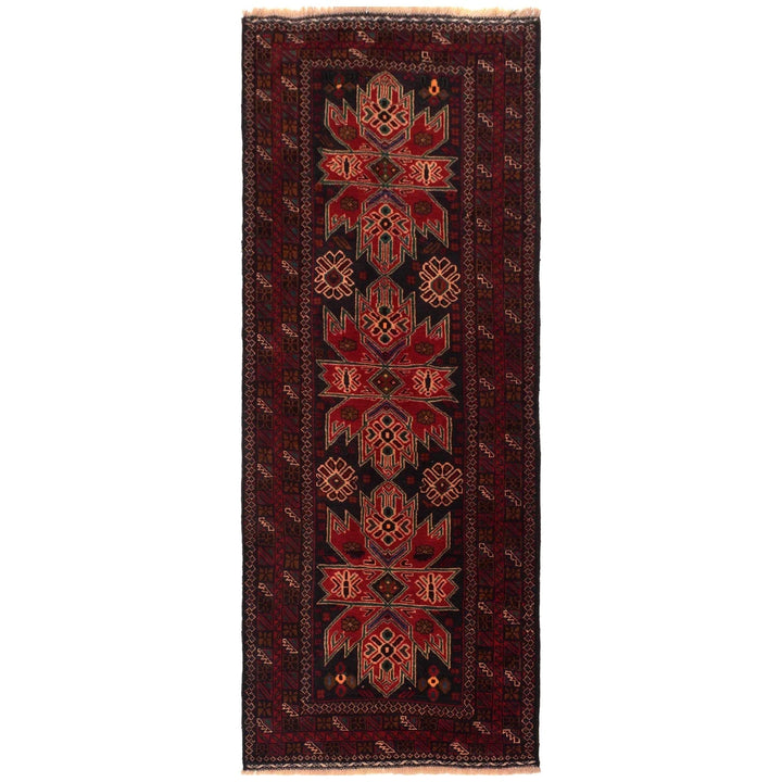 Red Afghan Baluchi Rug 2' 9" x 7' 0" Hand-Knotted | No. AL84694