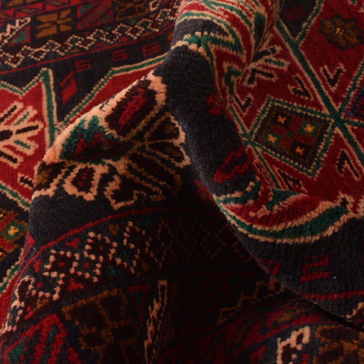 Red Afghan Baluchi Rug 2' 9" x 7' 0" Hand-Knotted | No. AL84694