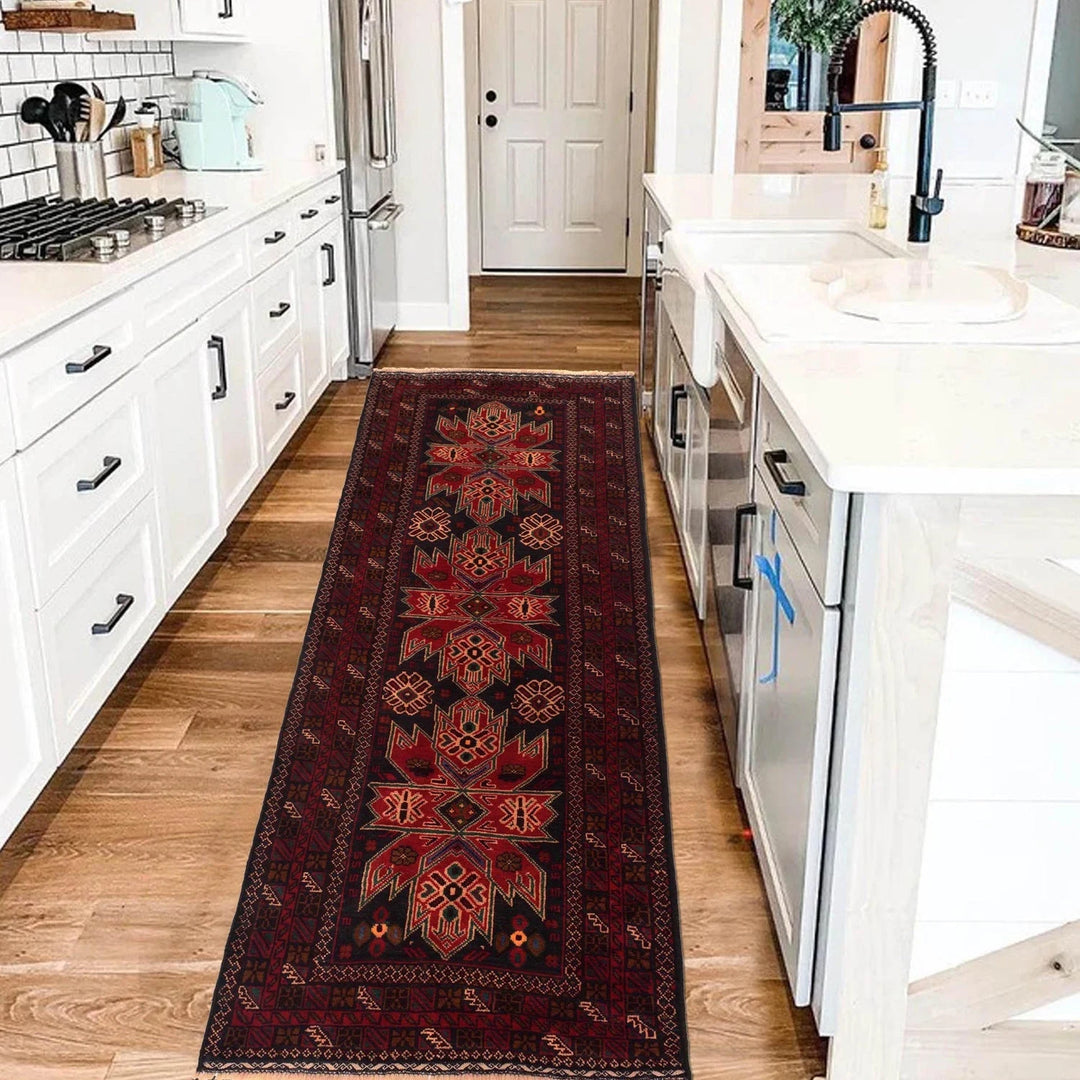 Red Afghan Baluchi Rug 2' 9" x 7' 0" Hand-Knotted | No. AL84694