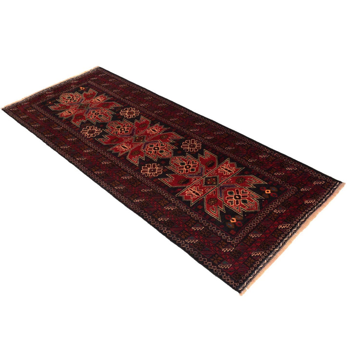Red Afghan Baluchi Rug 2' 9" x 7' 0" Hand-Knotted | No. AL84694