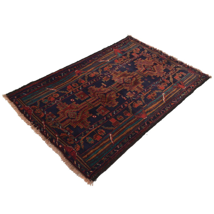Afghan Baluchi Rug 3' 4" x 4' 11" Hand-Knotted | No. AL84769