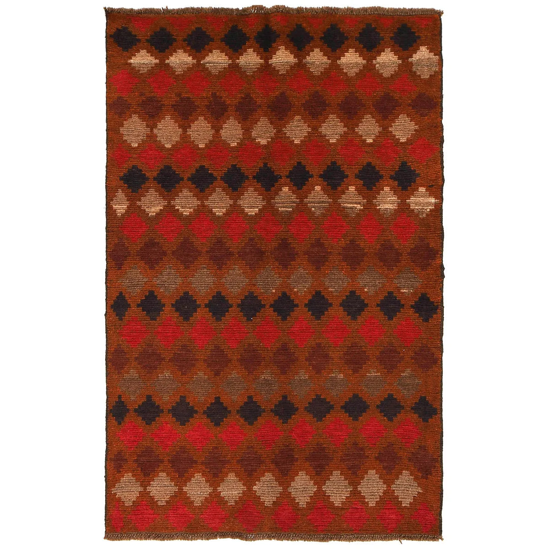 Brown Afghan Baluchi Rug 3' 10" x 5' 11" Hand-Knotted | No. AL84882