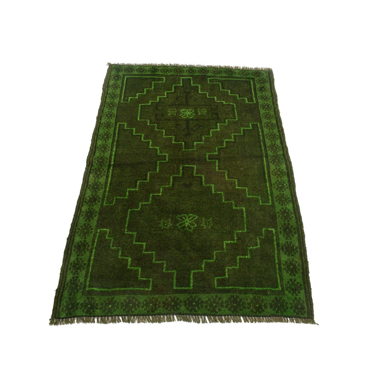 Green Pakistani Overdyed Rug 2' 8" x 4' 3" Hand-Knotted | No. AL84884