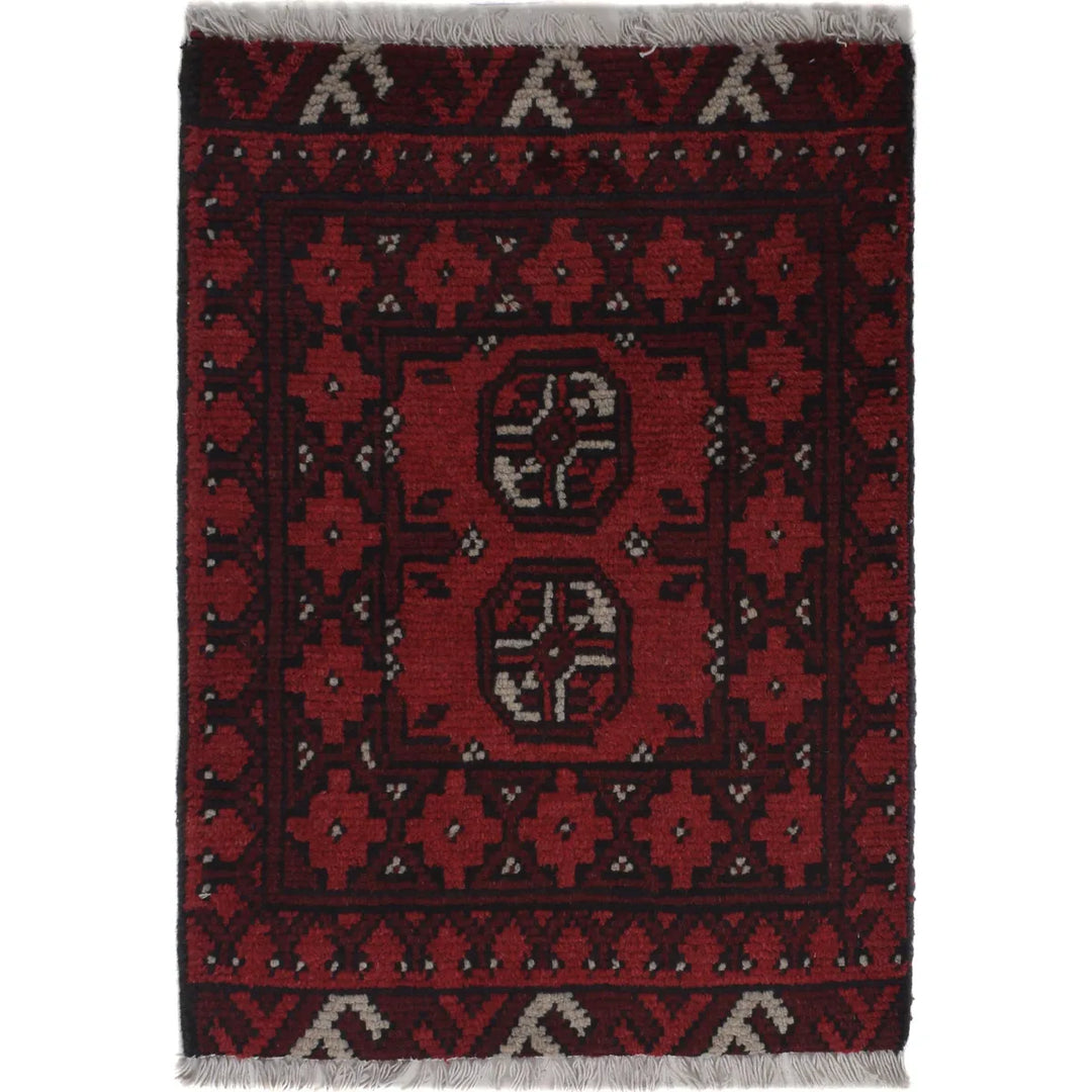 Red Afghan Doormat Rug 1' 7" x 2' 3" Hand-Knotted | No. AL84898