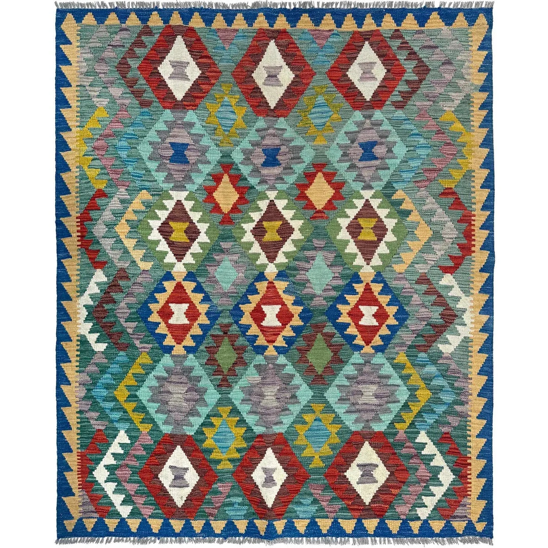 Afghan Kilim Rug 4' 7" x 5' 5" Flat-Weave | No. AL84902