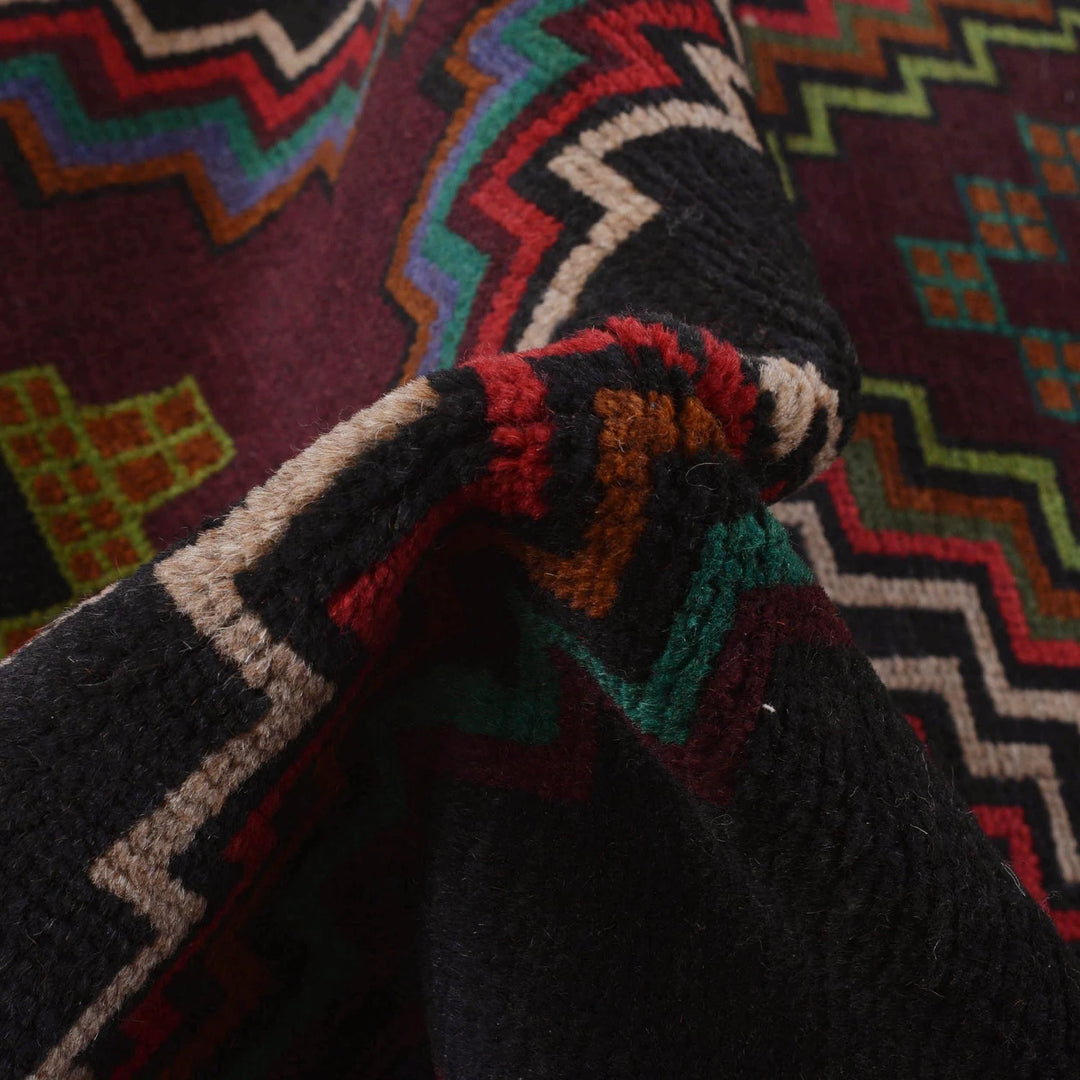 Black Afghan Baluchi Rug 4' 1" x 5' 11" Hand-Knotted | No. AL84951