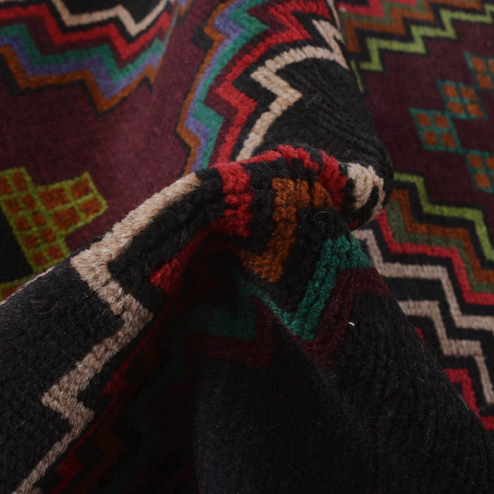 Black Afghan Baluchi Rug 4' 1" x 5' 11" Hand-Knotted | No. AL84951