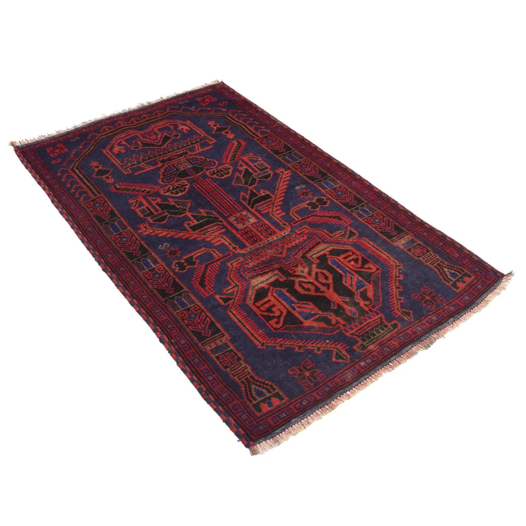 Dark Blue Afghan Baluchi Rug 3' 1" x 5' 1" Hand-Knotted | No. AL84998