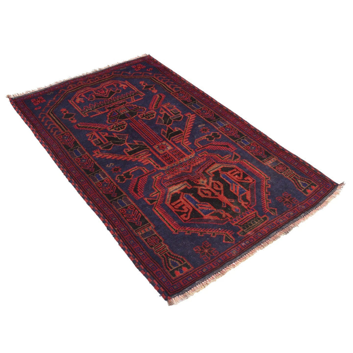Dark Blue Afghan Baluchi Rug 3' 1" x 5' 1" Hand-Knotted | No. AL84998