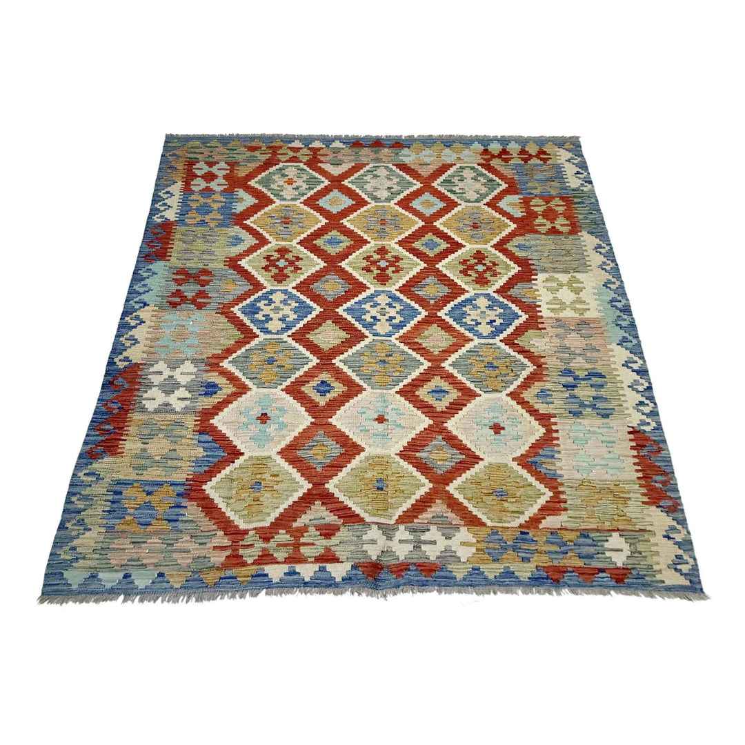 Afghan Vegetable Kilim Rug 6' 1" x 7' 9" Flat-Weave | No. AL850823