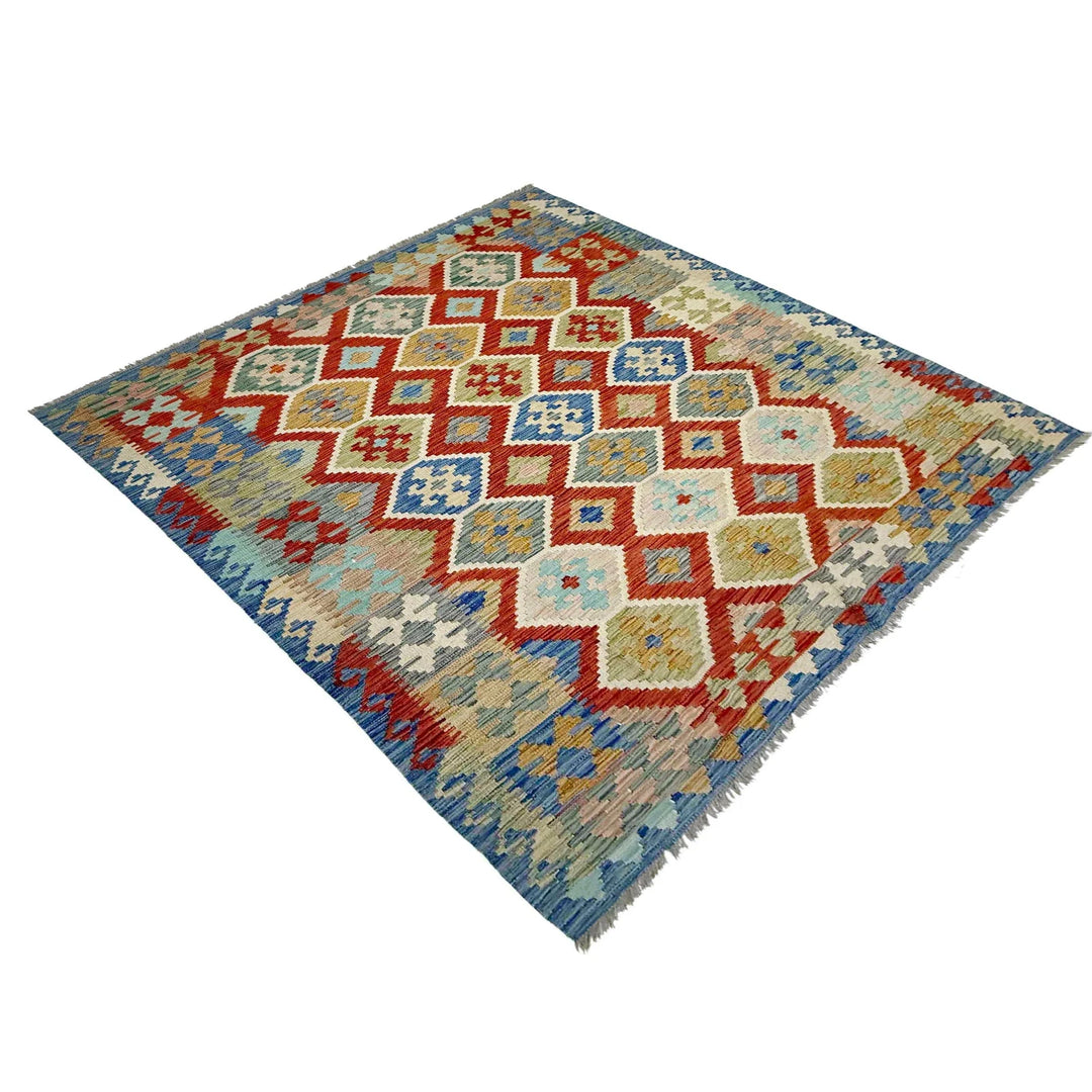 Afghan Vegetable Kilim Rug 6' 1" x 7' 9" Flat-Weave | No. AL850823