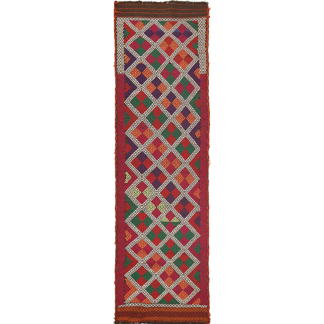 Afghan Suzani Kilim Runner 2' 6" x 9' 3" Flat-Weave | No. AL85088