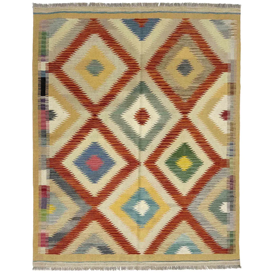 Afghan Vegetable Kilim Rug 4' 11" x 6' 6" Flat-Weave | No. AL851419