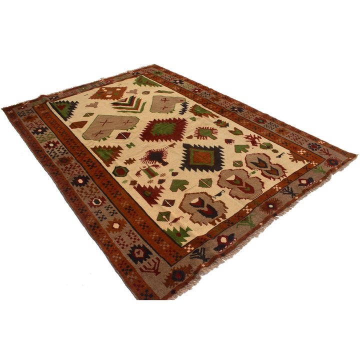 Tan Afghan Kohistani Geometric Rug 6' 3" x 8' 8" Hand-Knotted | No. AL85215