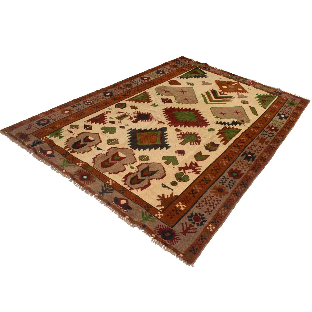 Tan Afghan Kohistani Geometric Rug 6' 3" x 8' 8" Hand-Knotted | No. AL85215