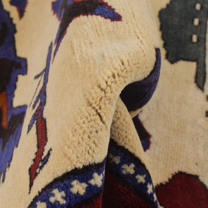 Ivory Afghan War Rug 2' 9" x 4' 0" Hand-Knotted | No. AL85294