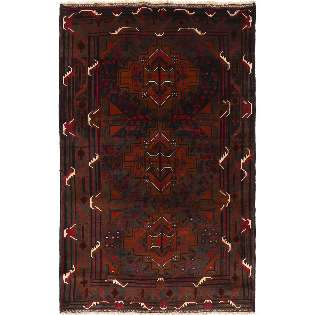 Afghan Baluchi Rug 4' 2" x 6' 5" Hand-Knotted | No. AL85319