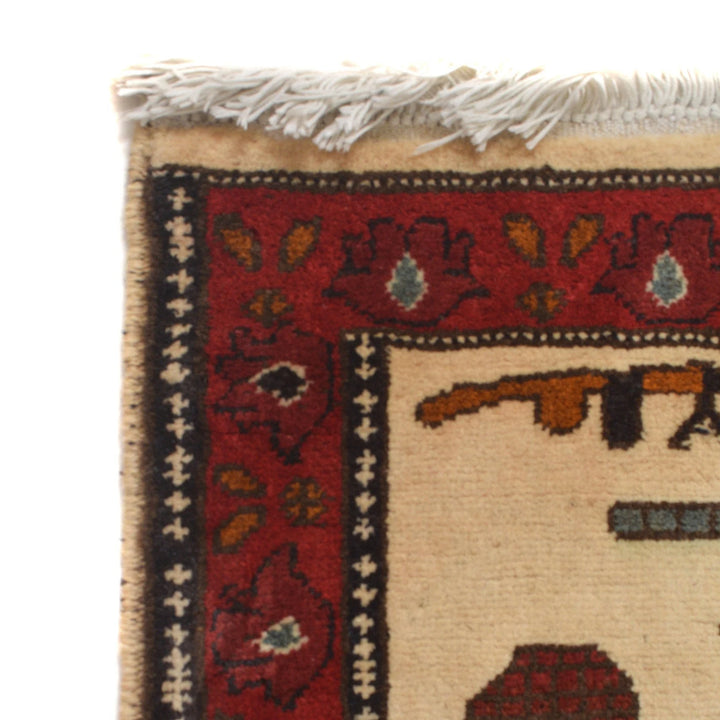 Ivory Afghan War Rug 2' 9" x 4' 0" Hand-Knotted | No. AL85345