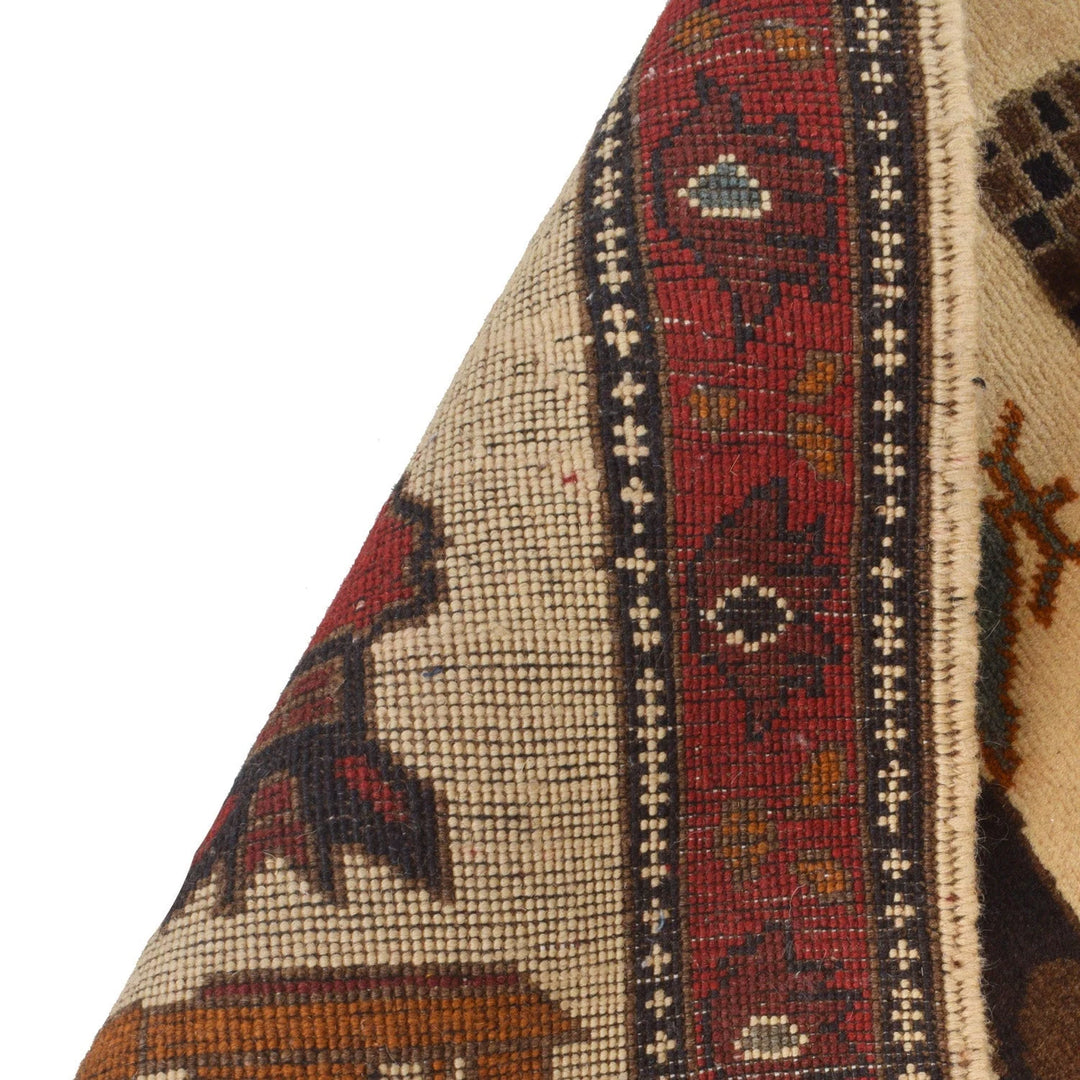 Ivory Afghan War Rug 2' 9" x 4' 0" Hand-Knotted | No. AL85345