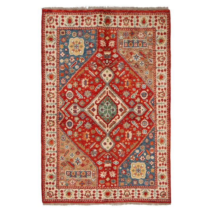 Red Afghan Shiraz Rug 3' 9" x 5' 8" Hand-Knotted | No. AL85380