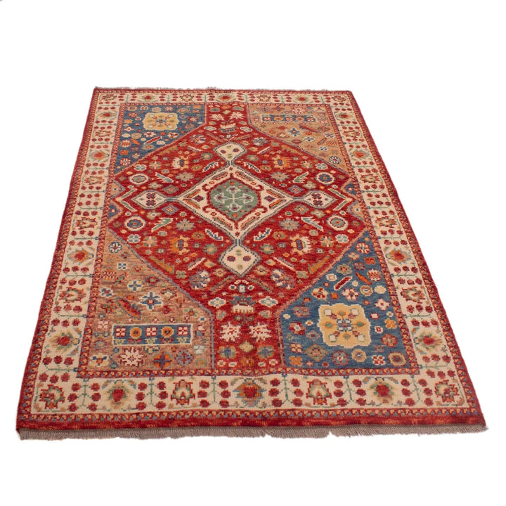Red Afghan Shiraz Rug 3' 9" x 5' 8" Hand-Knotted | No. AL85380
