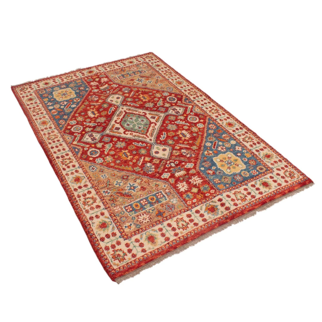 Red Afghan Shiraz Rug 3' 9" x 5' 8" Hand-Knotted | No. AL85380