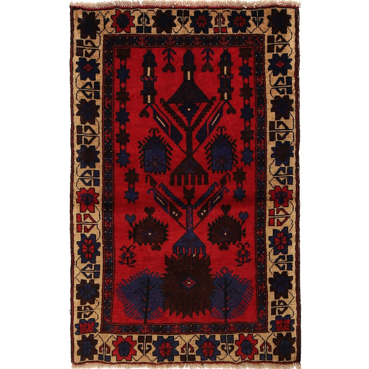 Red Afghan Prayer Rug 2' 9" x 4' 3" Hand-Knotted | No. AL85398