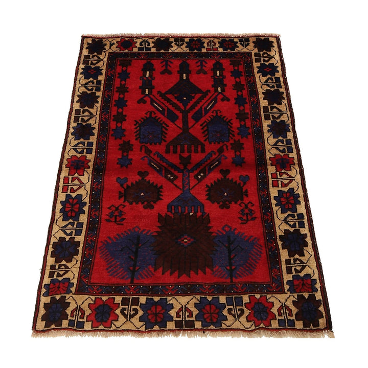 Red Afghan Prayer Rug 2' 9" x 4' 3" Hand-Knotted | No. AL85398