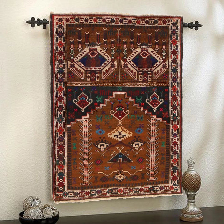 Brown Afghan Prayer Rug 2' 9" x 4' 0" Hand-Knotted | No. AL85444