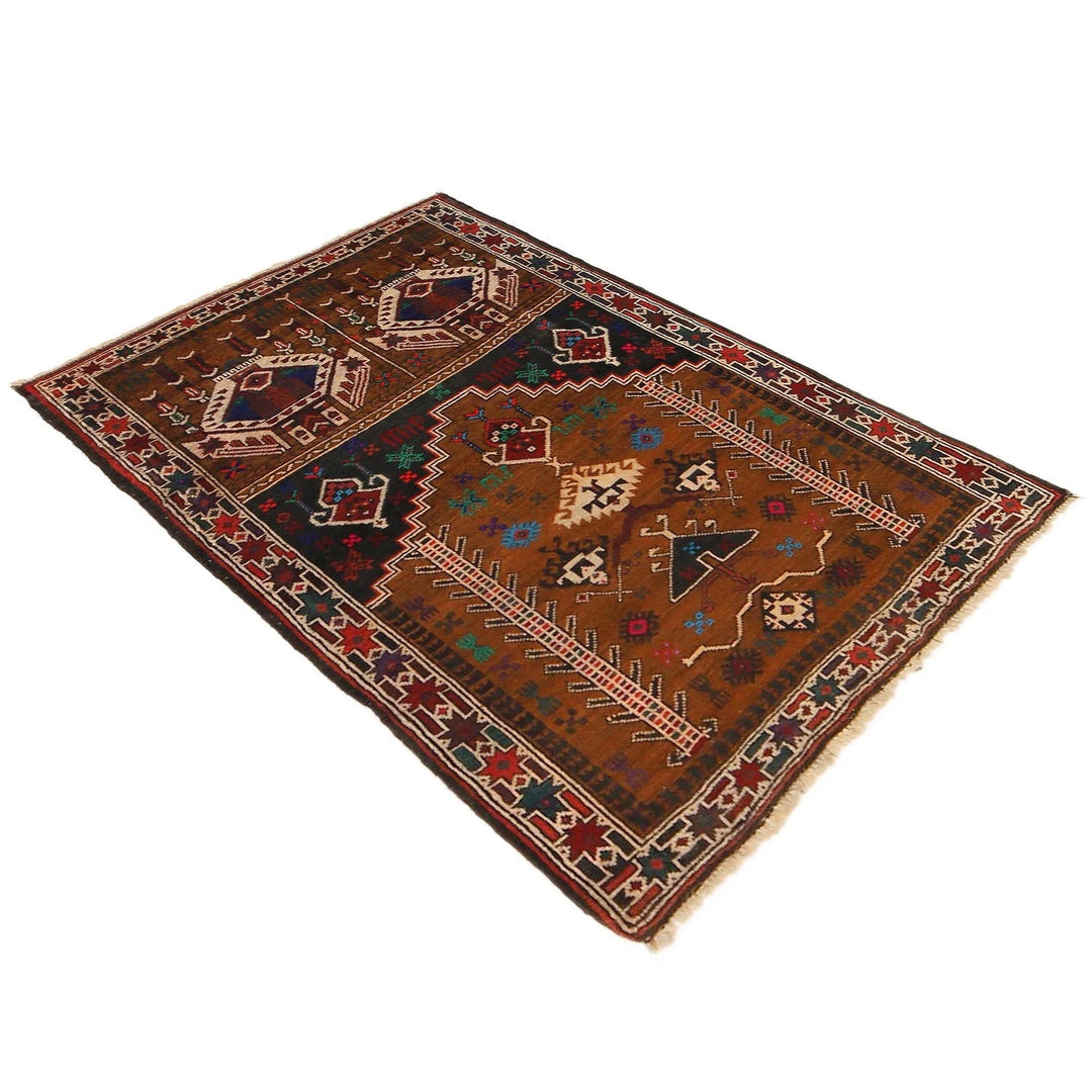 Brown Afghan Prayer Rug 2' 9" x 4' 0" Hand-Knotted | No. AL85444