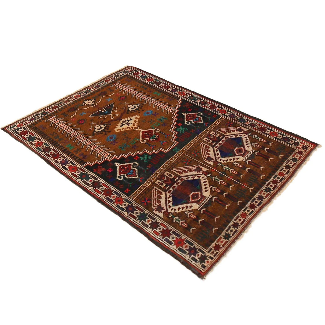 Brown Afghan Prayer Rug 2' 9" x 4' 0" Hand-Knotted | No. AL85444