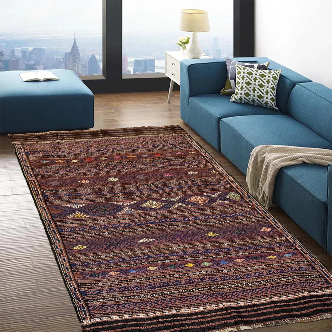 Afghan Laghari Kilim Rug 4' 6" x 6' 5" Flat-Weave | No. AL85448