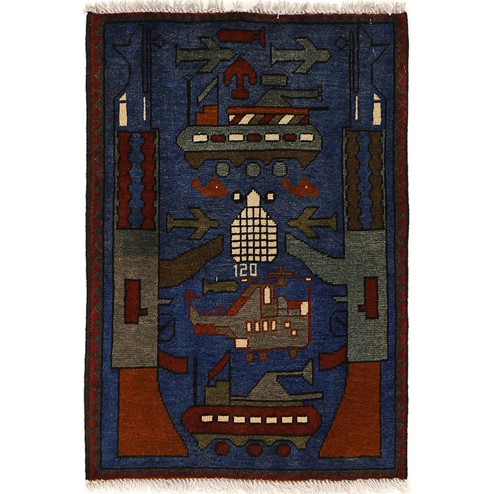 Blue Afghan War Rug 1' 10" x 2' 8" Hand-Knotted | No. AL85509