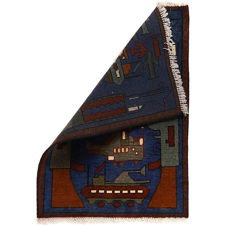 Blue Afghan War Rug 1' 10" x 2' 8" Hand-Knotted | No. AL85509