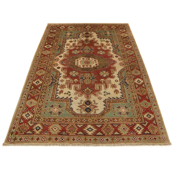 Afghan Heriz Rug 3' 5" x 5' 0" Hand-Knotted | No. AL85523