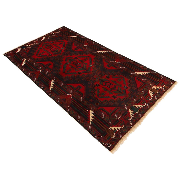 Red Afghan Baluchi Rug 3' 1" x 6' 0" Hand-Knotted | No. AL85541