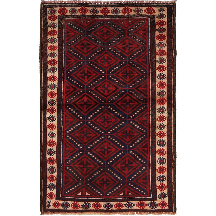 Afghan Baluchi Rug 2' 11" x 4' 8" Hand-Knotted | No. AL85611