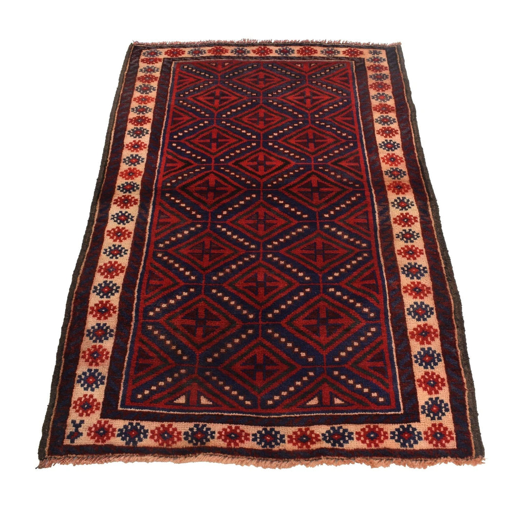 Afghan Baluchi Rug 2' 11" x 4' 8" Hand-Knotted | No. AL85611