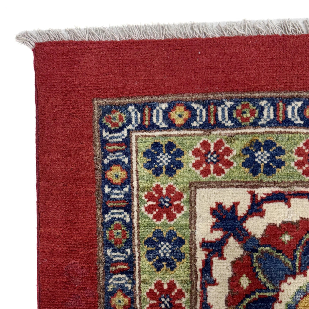 Red Afghan Kazak Rug 5' 10" x 8' 11" Hand-Knotted | No. AL85636