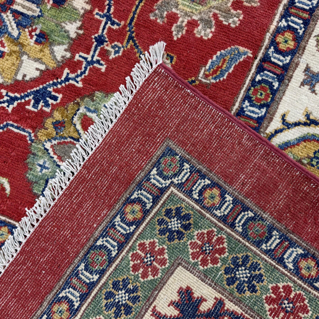 Red Afghan Kazak Rug 5' 10" x 8' 11" Hand-Knotted | No. AL85636