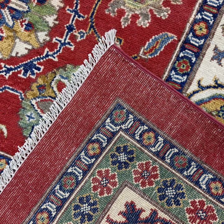Red Afghan Kazak Rug 5' 10" x 8' 11" Hand-Knotted | No. AL85636
