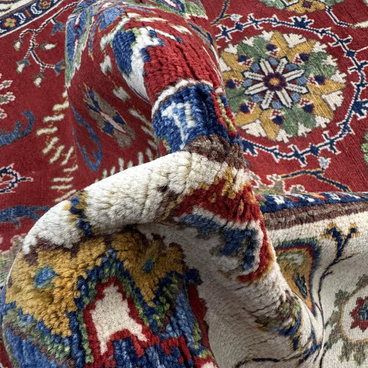 Red Afghan Kazak Rug 5' 10" x 8' 11" Hand-Knotted | No. AL85636