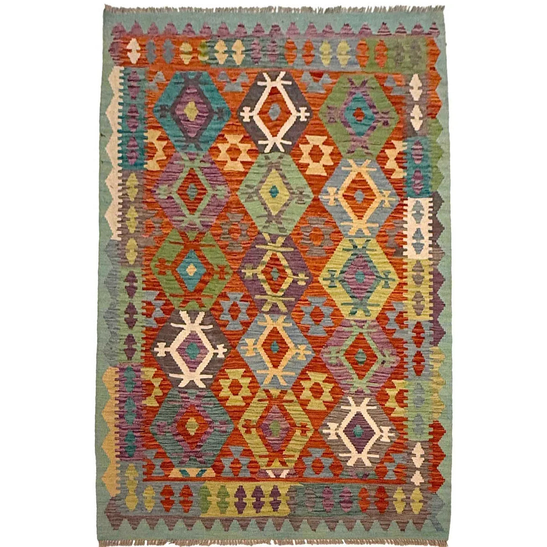 Afghan Kilim Rug 4' 0" x 5' 7" Flat-Weave | No. AL85644