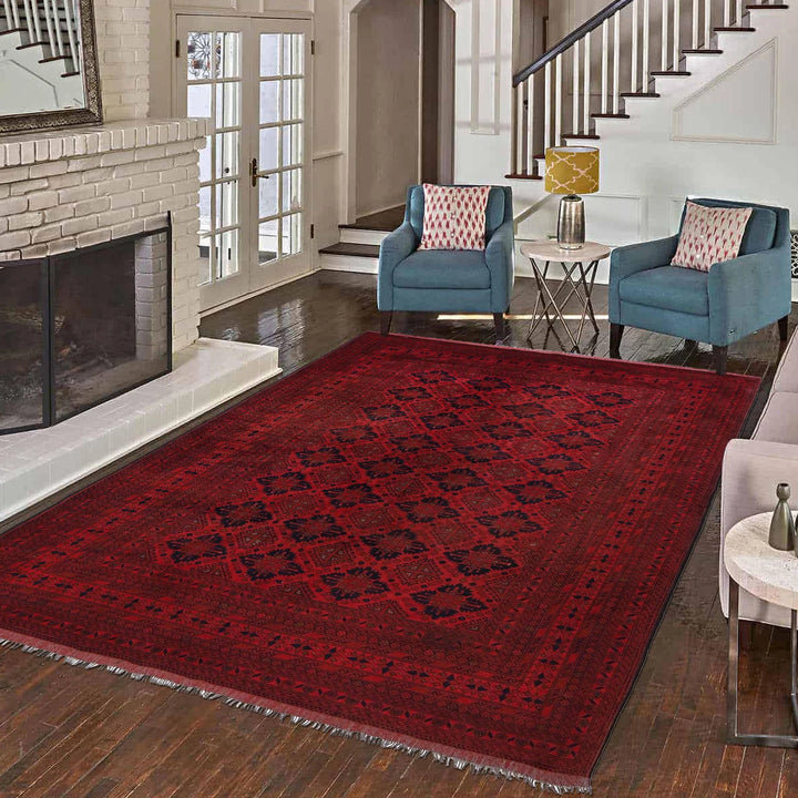 Red Afghan Khal Mohammadi Rug 6' 7" x 9' 10" Hand-Knotted | No. AL85669