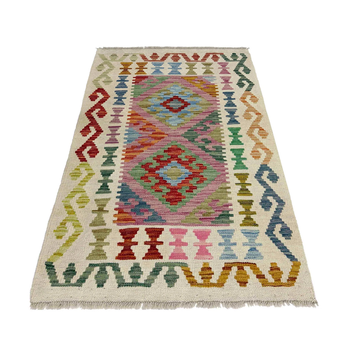 Afghan Vegetable Kilim Rug 2' 4" x 4' 1" Flat-Weave | No. AL857081