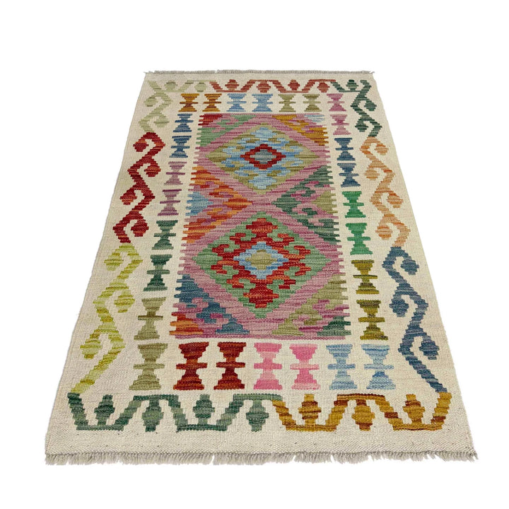 Afghan Vegetable Kilim Rug 2' 4" x 4' 1" Flat-Weave | No. AL857081