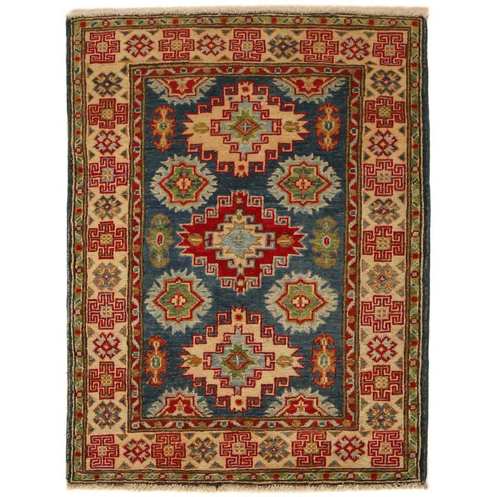 Blue Afghan Kazak Rug 2' 9" x 4' 8" Hand-Knotted | No. AL85736