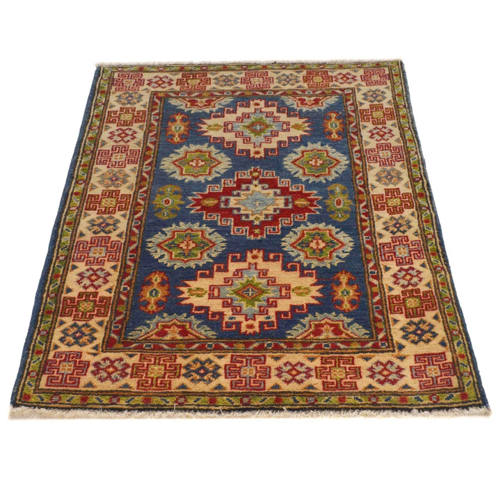 Blue Afghan Kazak Rug 2' 9" x 4' 8" Hand-Knotted | No. AL85736